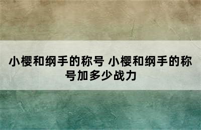 小樱和纲手的称号 小樱和纲手的称号加多少战力